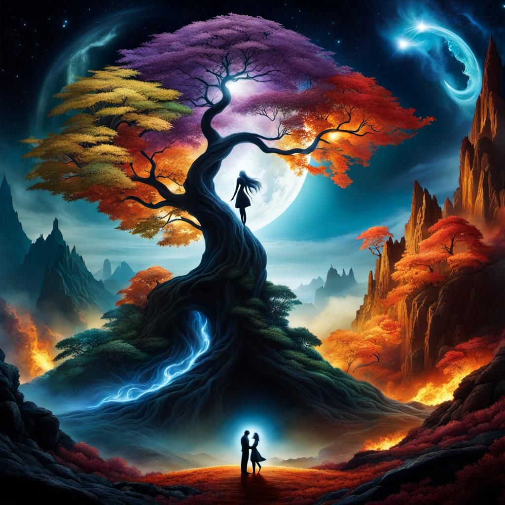 Surreal Elemental Lovers in a Fantasy Dreamscape