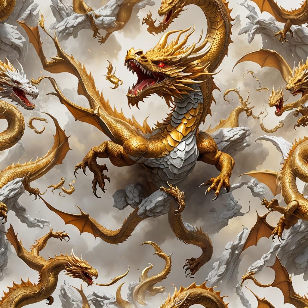 Golden Dragon Roaring in Digital Art Style