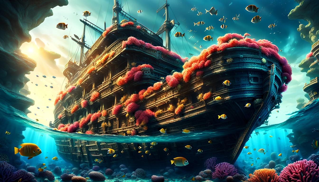 Sunken Ship Underwater Kingdom: Digital Matte Painting