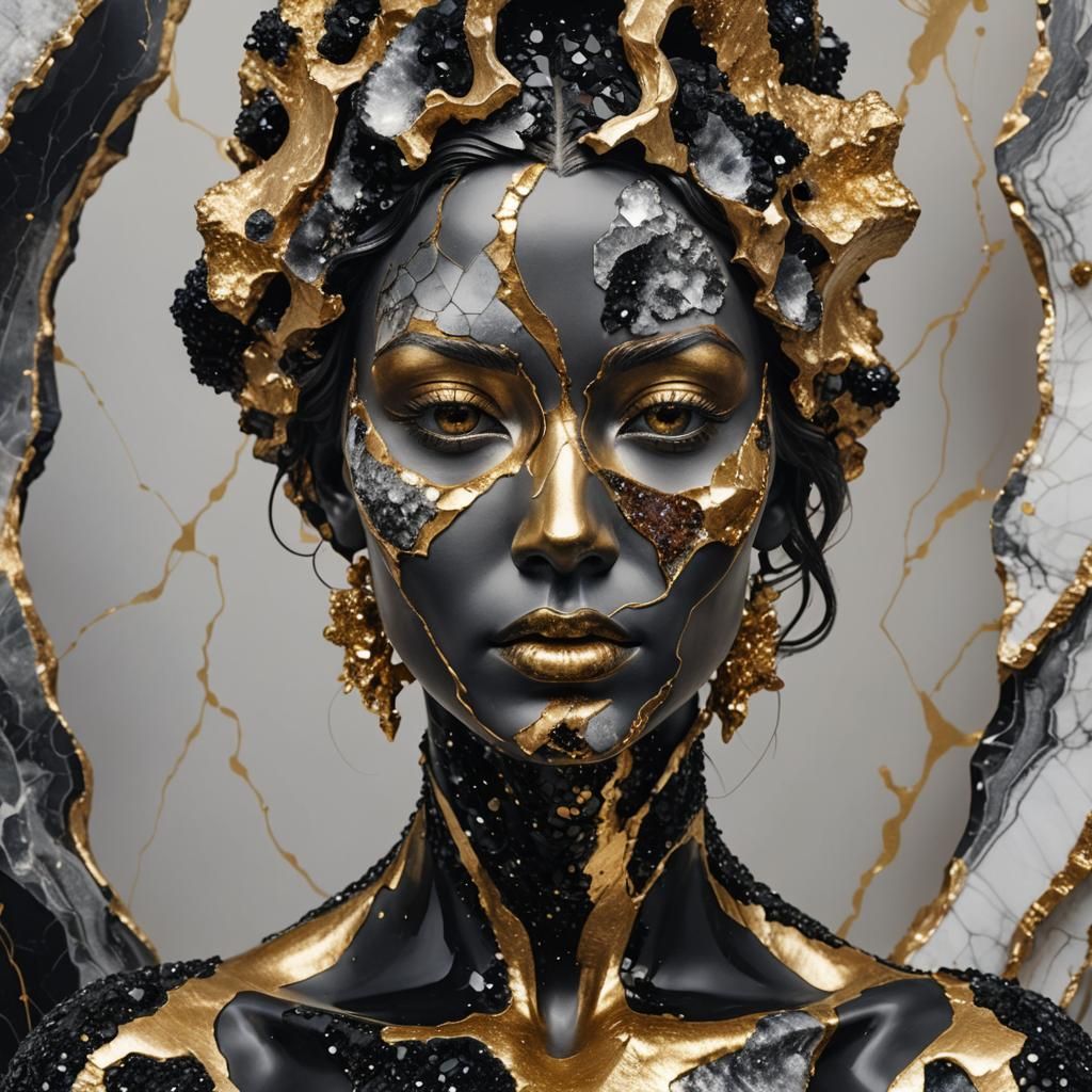 Crystal Geode Woman Sculpture: Surreal Portrait