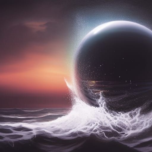 Glass Sphere in Stormy Ocean: Detailed Matte Painting