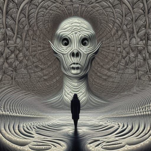 Hyperdetailed Fractal Alien Landscape with Mystical Elements