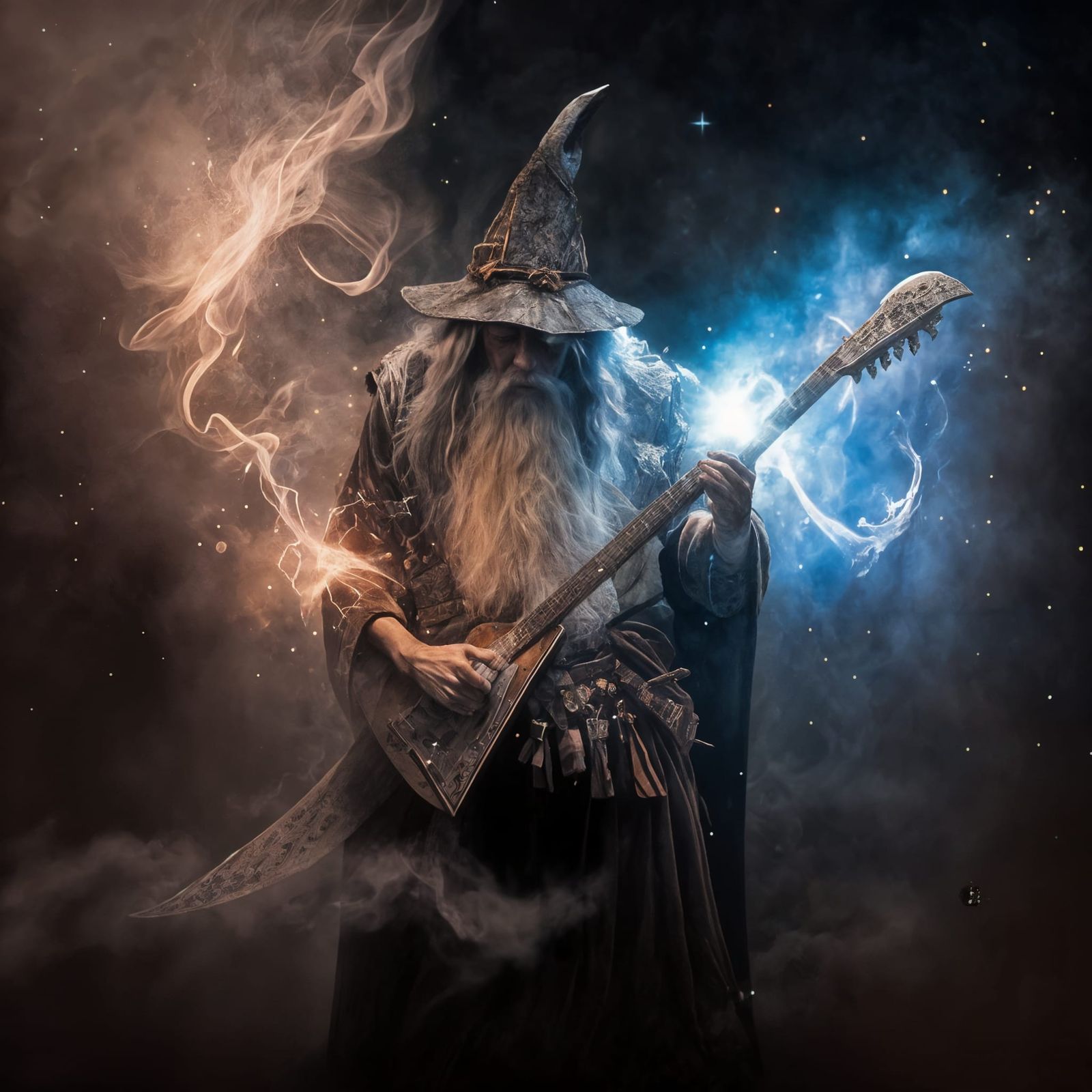 Gandalf Shreds: Wizard Guitarist in Space