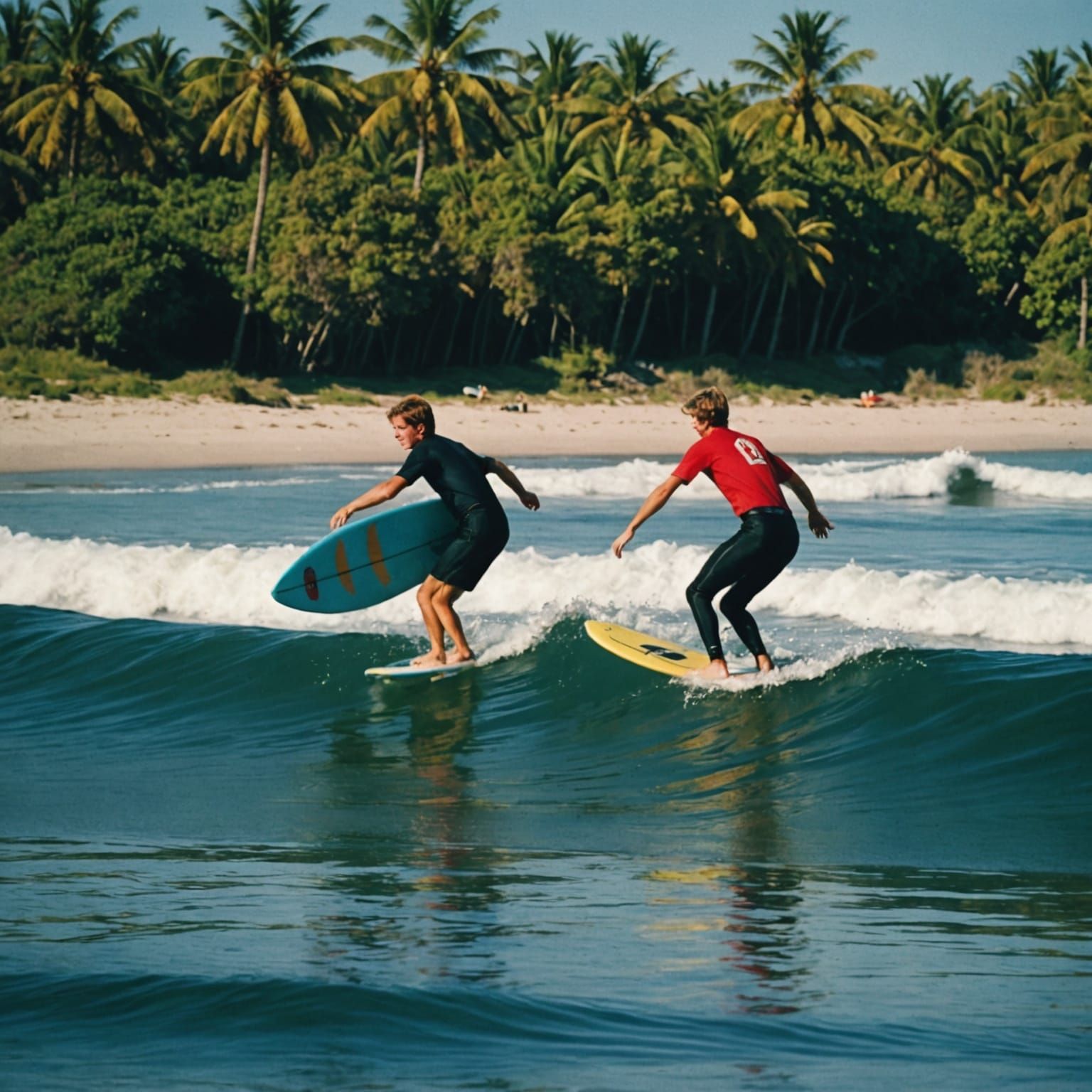 Teenagers Riding Surfboards in a Cinematic Beach Scene