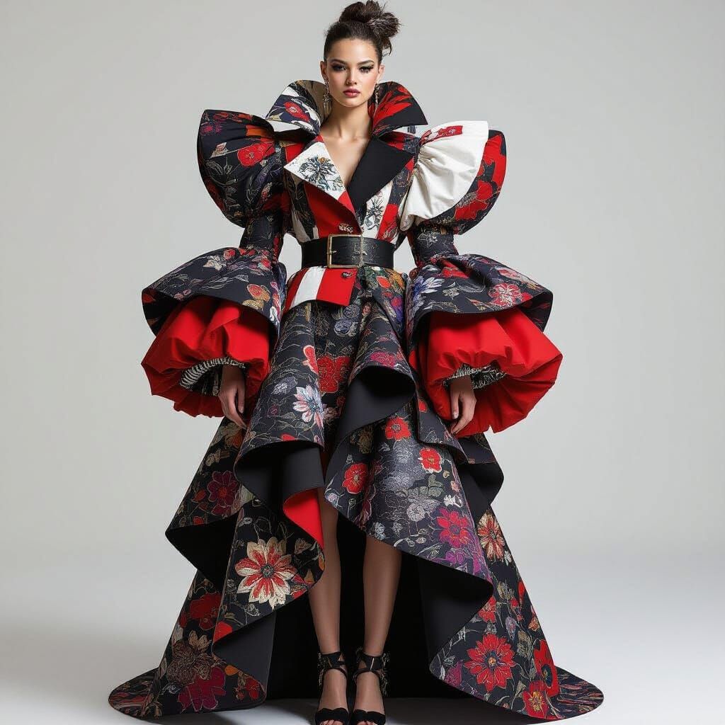 Eccentric Fashion Model in Avant-Garde Outfit