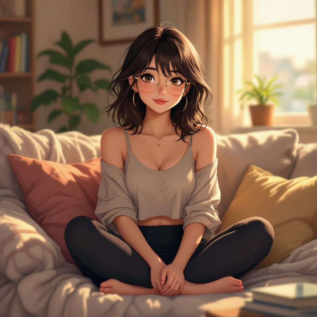Selina Relaxing on Sofa in Anime Style