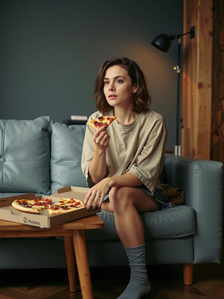 Surreal German-American Woman Enjoys Cozy Night In