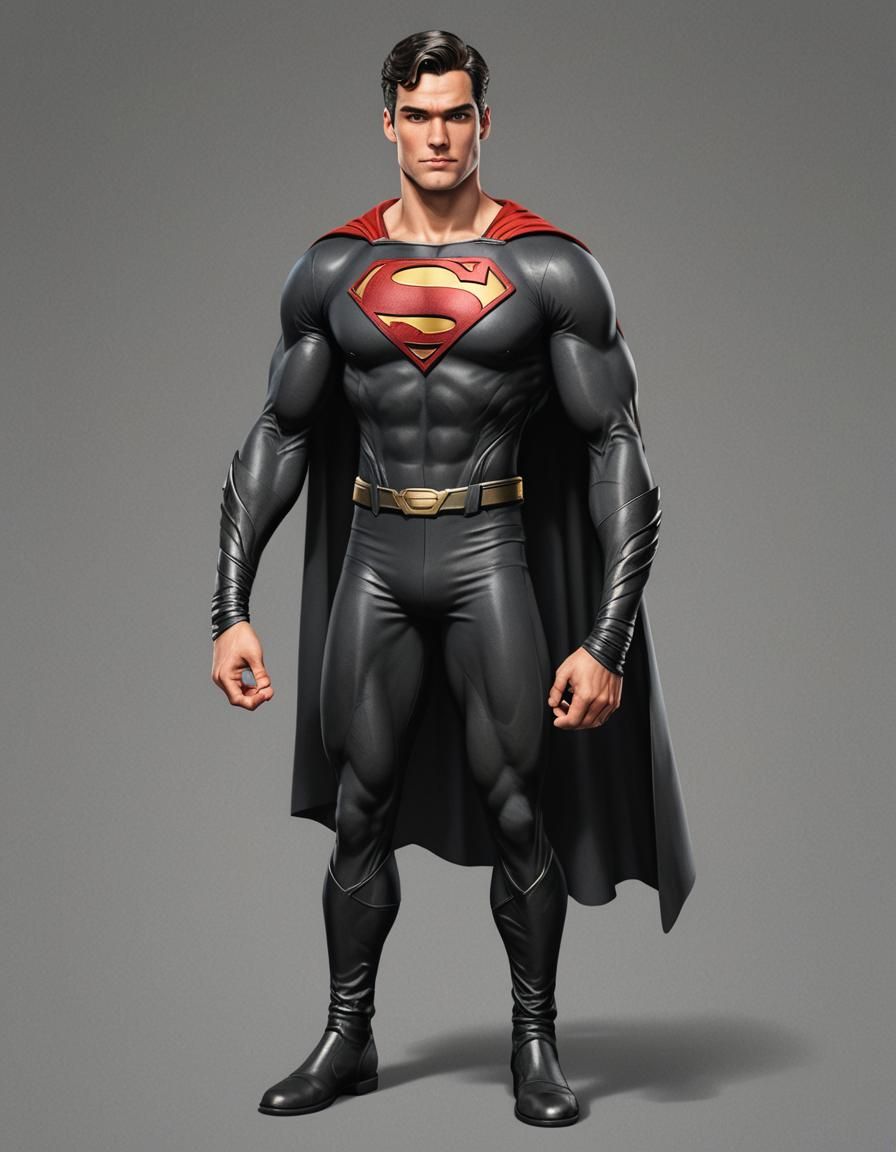 Hunky Superman in Black Suit and Cape