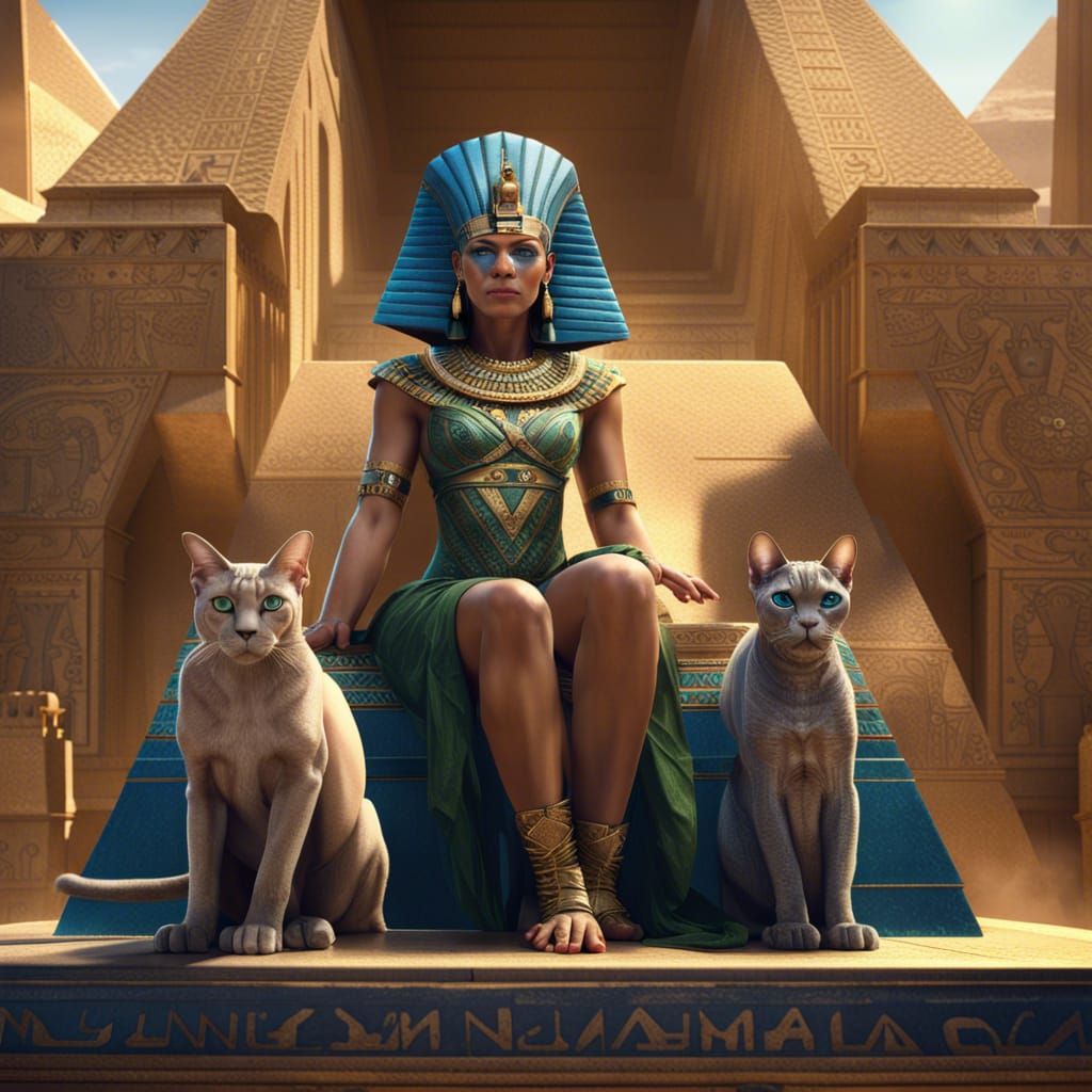 Cleopatra with Sphynx Cat at Giza Pyramids