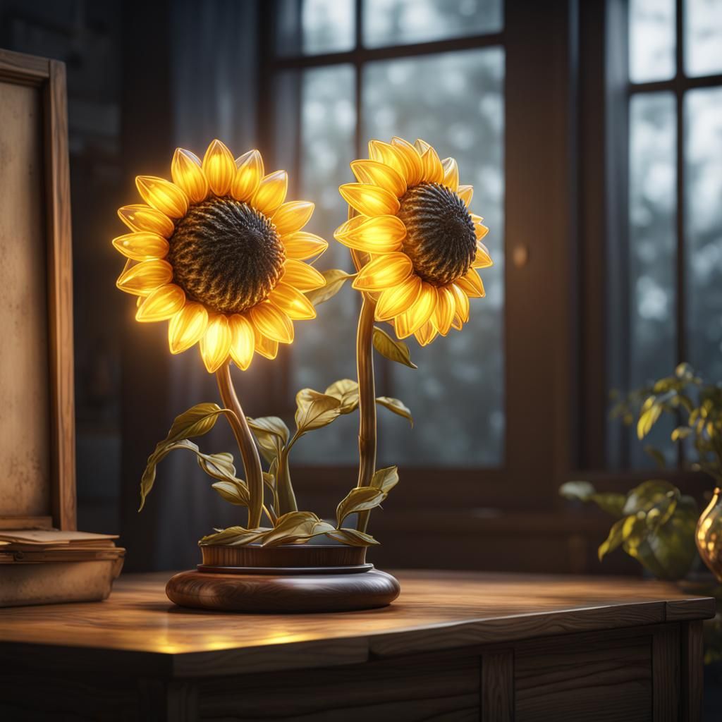 Glass Sunflower Lamp in 3D Cinematic Style