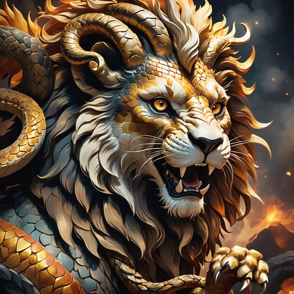 Young Chimera Portrait in Ancient Greek Pottery Style