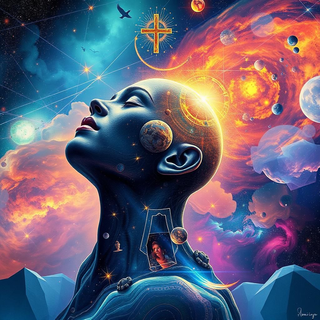 Holographic Astral Cosmic Illustration in Pablo Amaringo Sty...