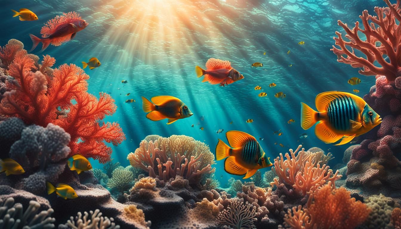 Tropical Fish in Hyperrealistic Coral Reef Scene