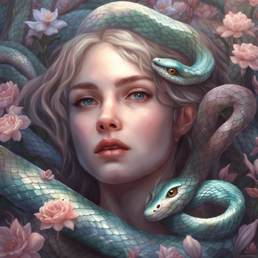 Ethereal Snake Entwined Portrait in High Resolution