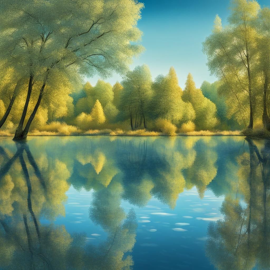 Surreal Blue Lake Landscape in Van Gogh Style
