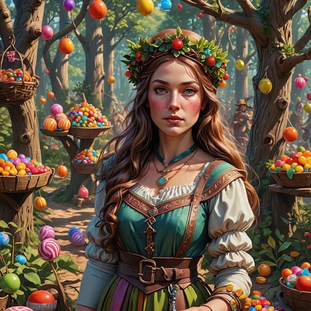 Maid Marian's Candyland Adventure: Hyperrealistic Digital Ar...