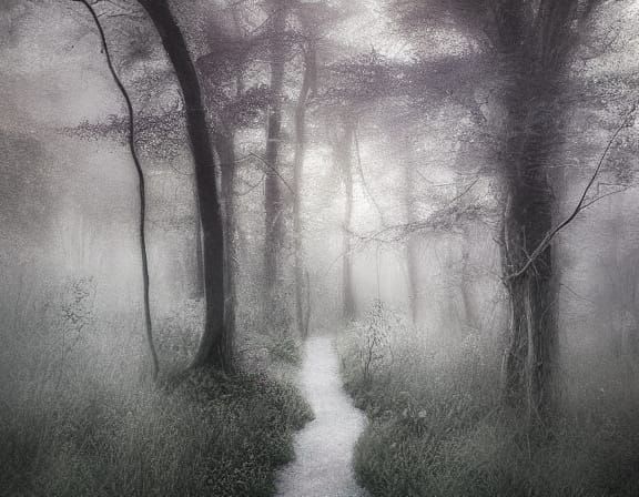 Ethereal Queen Walks Whimsical Forest at Twilight