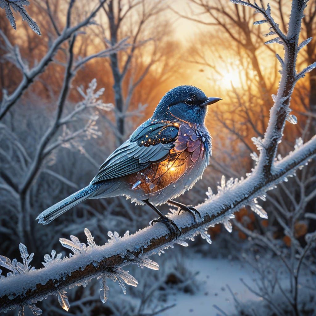 Crystal Bird Amidst Autumn Sunset