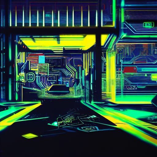 Cyberpunk People Enmeshed in Neon Noir Technology