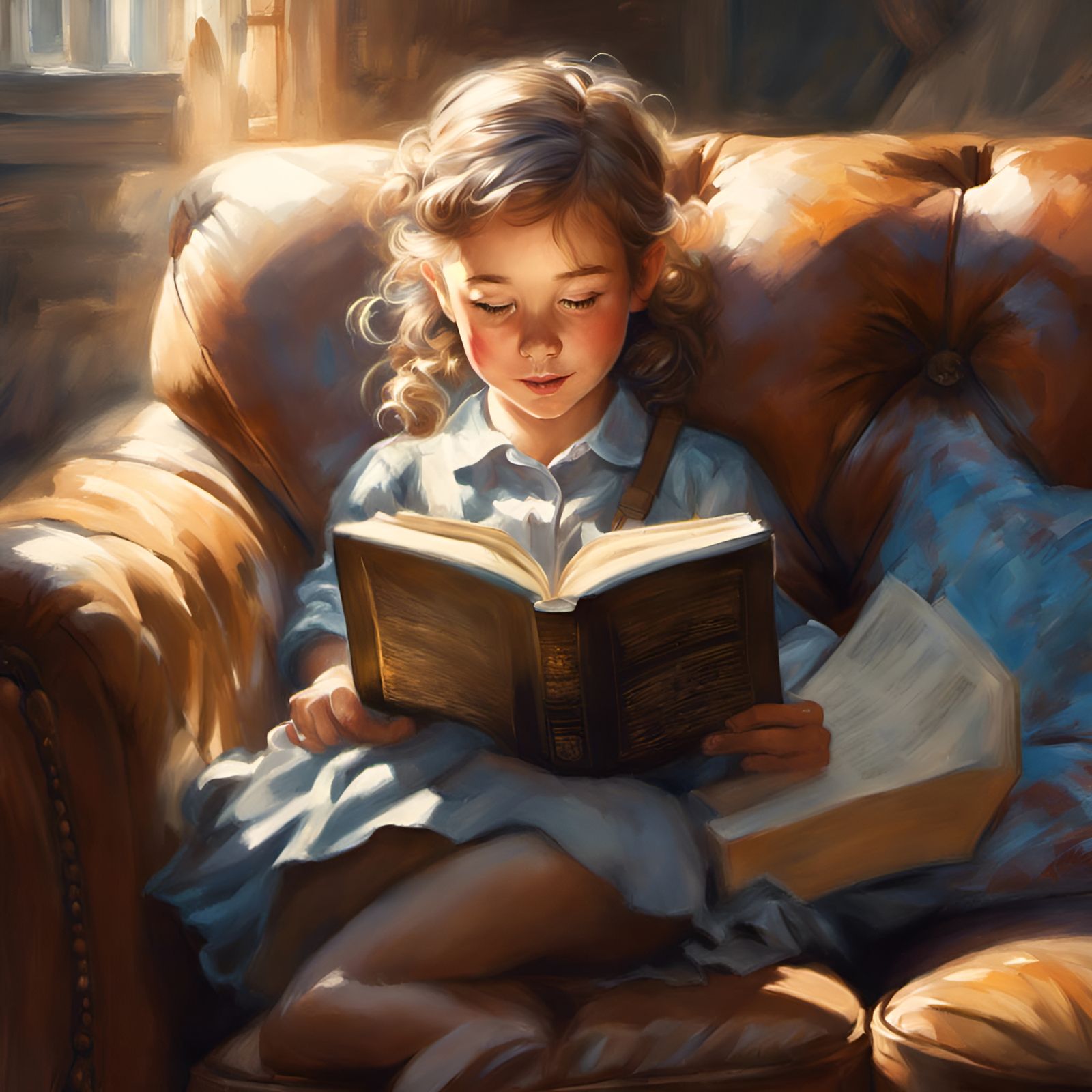 Adorable Child Reading Bible: Detailed Digital Portrait