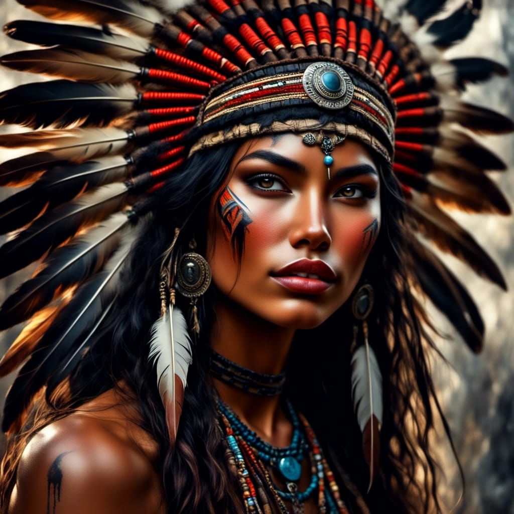 Beautiful Native American Woman Portrait in Dark Tones
