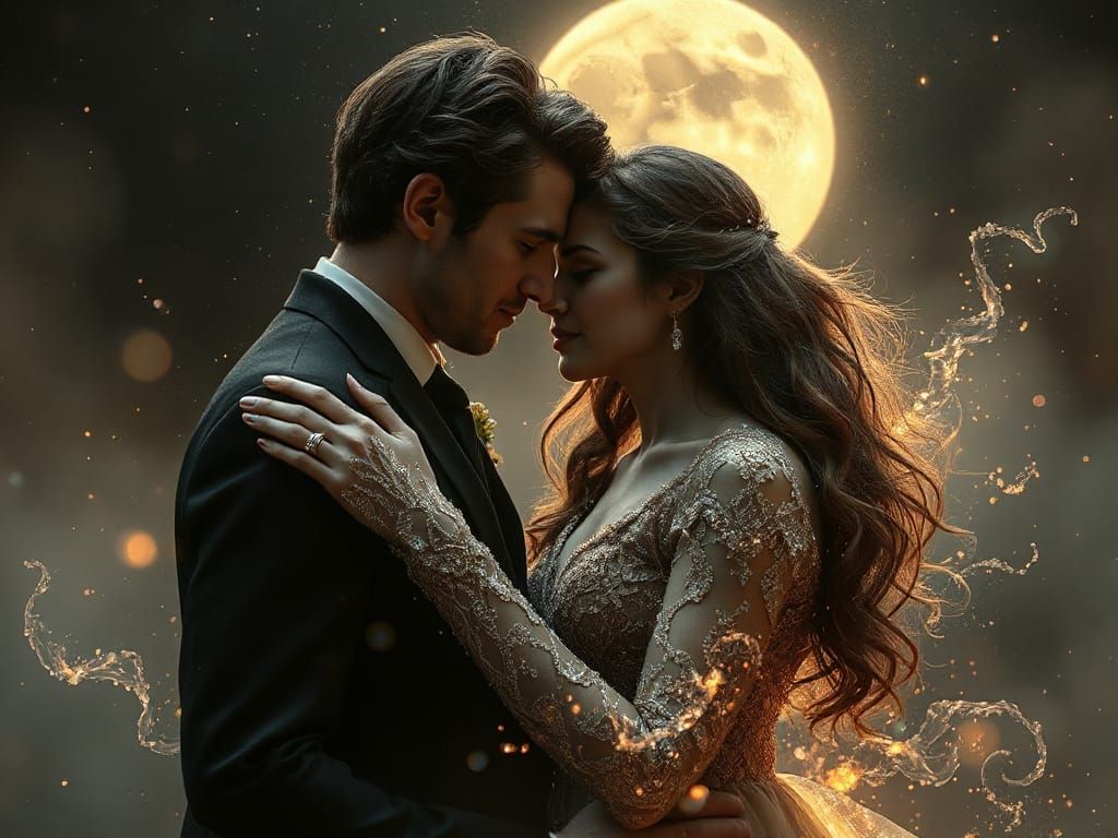 Romantic Couple in Ethereal, Moonlit Glow with Bismuth Cryst...