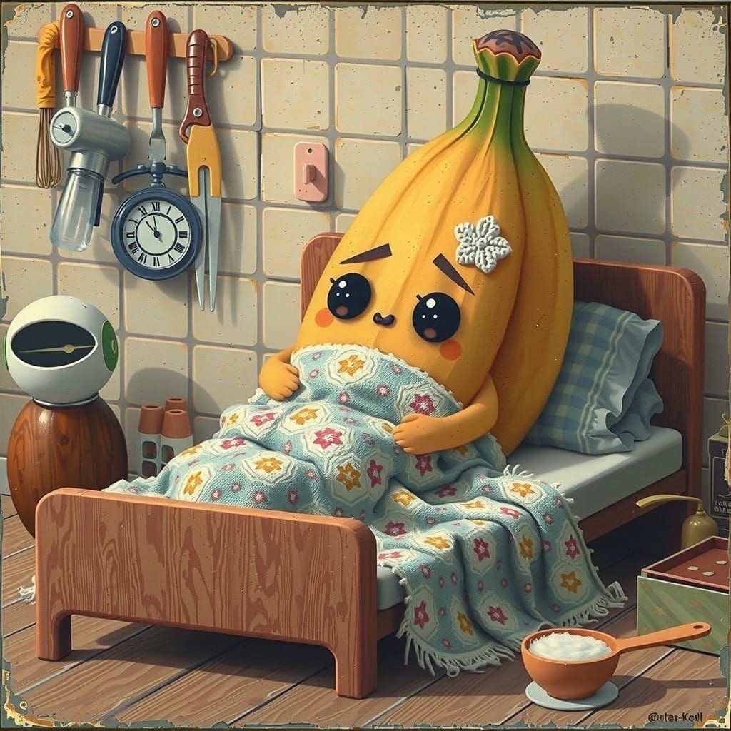 Surreal CGI Still Life of a Sick Banana in Oil Painting Styl...