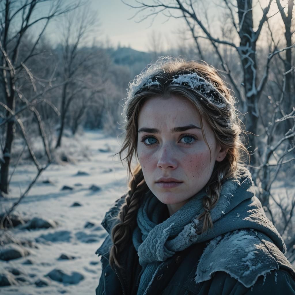 Intense Frozen Eyes in Snowy Landscape