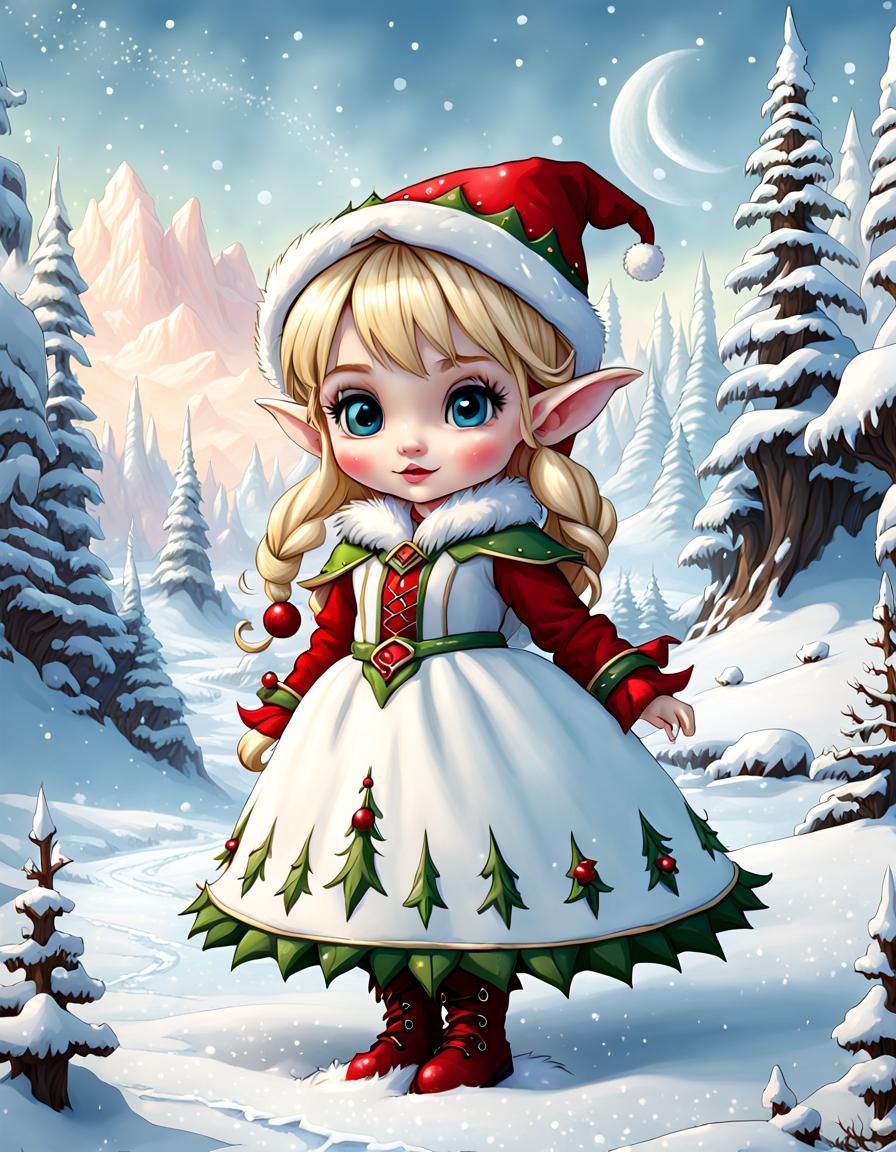Blonde Elf Portrait in Winter Wonderland