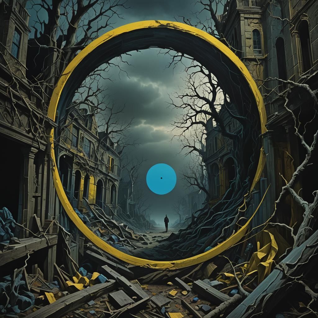 Eerie Surrealism with Transparent Circle and Abstract Shapes