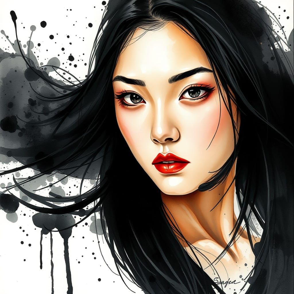 Stunning Monochromatic Portrait in Watercolor Style
