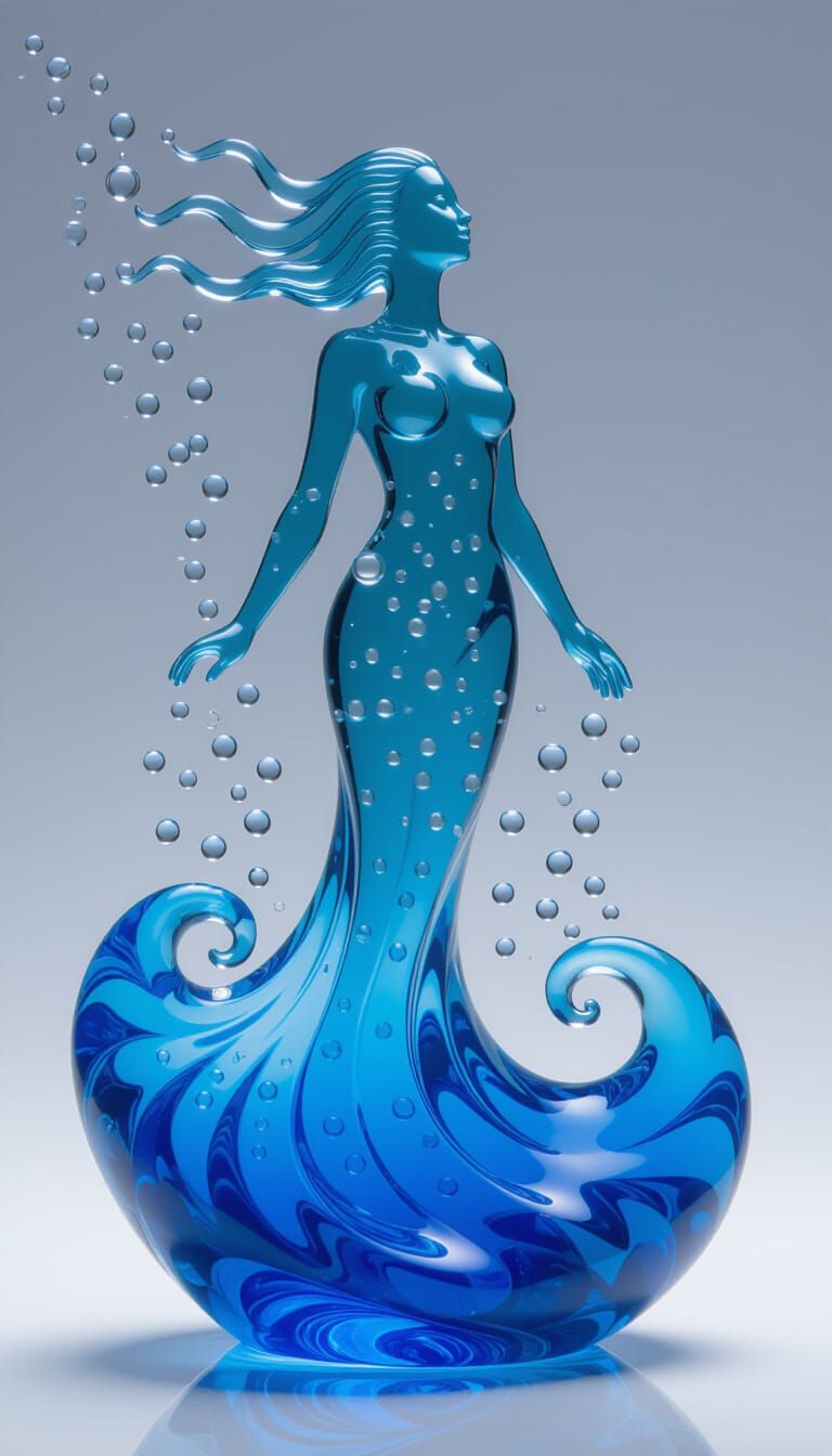 Ocean Blue Glass Figurine: Fluid Silhouette Dissolving into ...