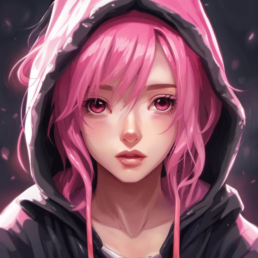 Anime Girl with Pink Hair in Semirealistic Style