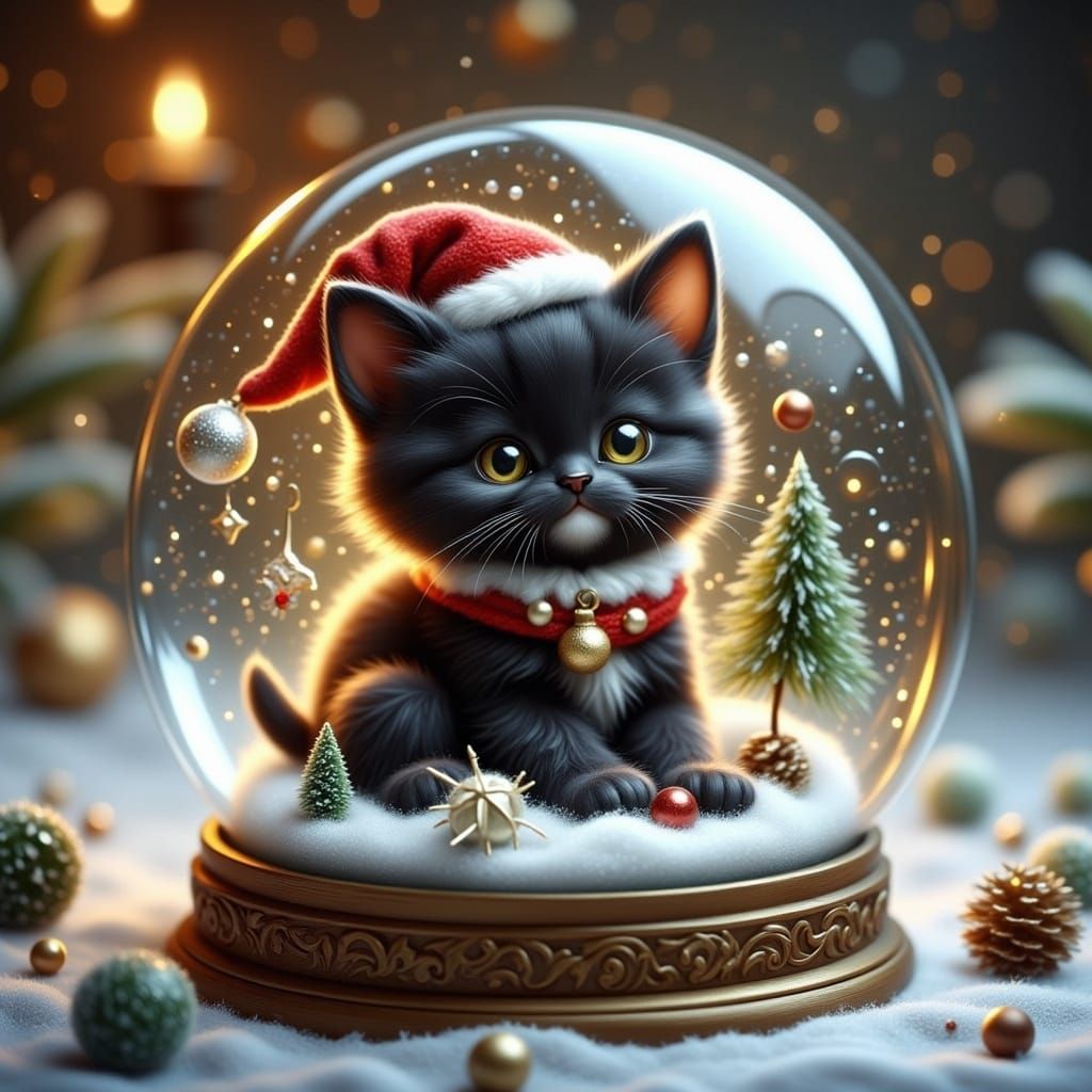 Black Christmas Kitten Snow Globe