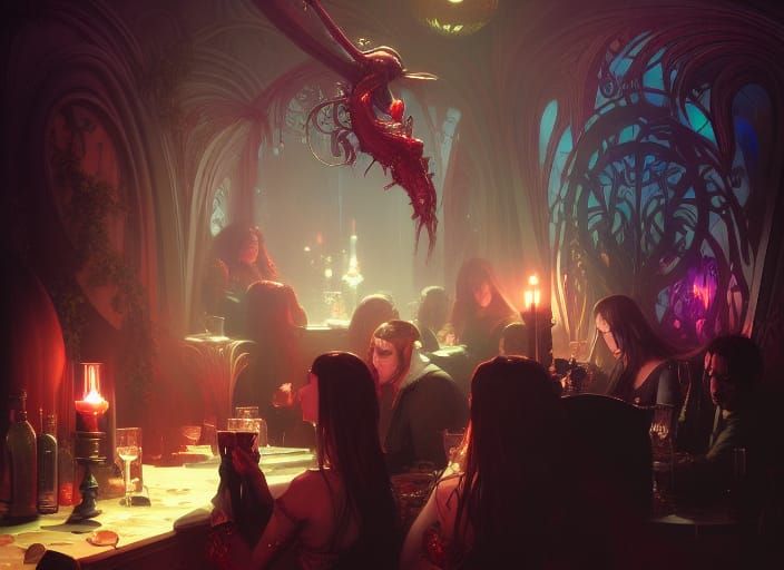 Vampire Cafe: Detailed Concept Art in Art Nouveau Style