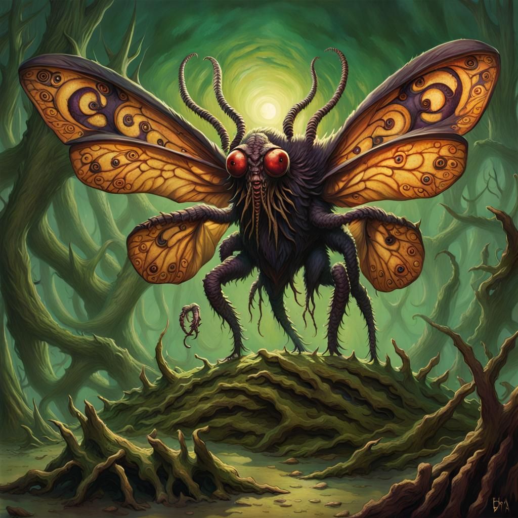Horrifying Sinister moths swamp monster Eldritch horror Brom