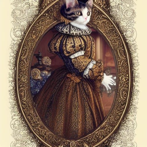Elizabethan Cat Portrait in Hyperrealistic Style