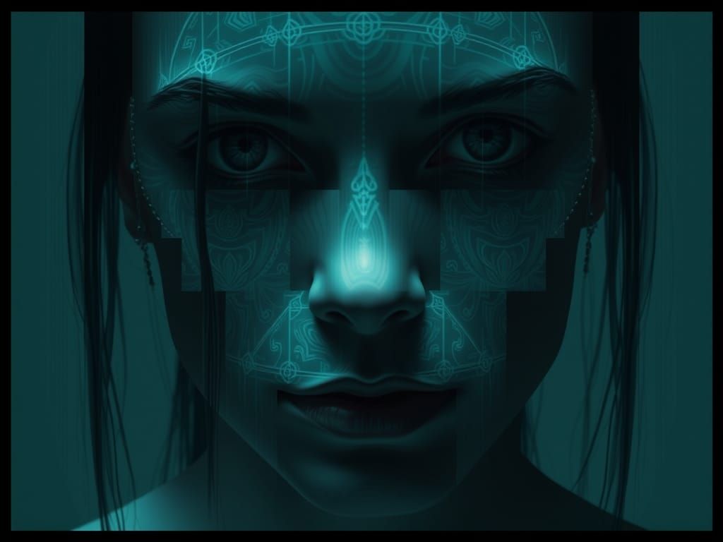 Surreal Distorted Face with Visual Interference