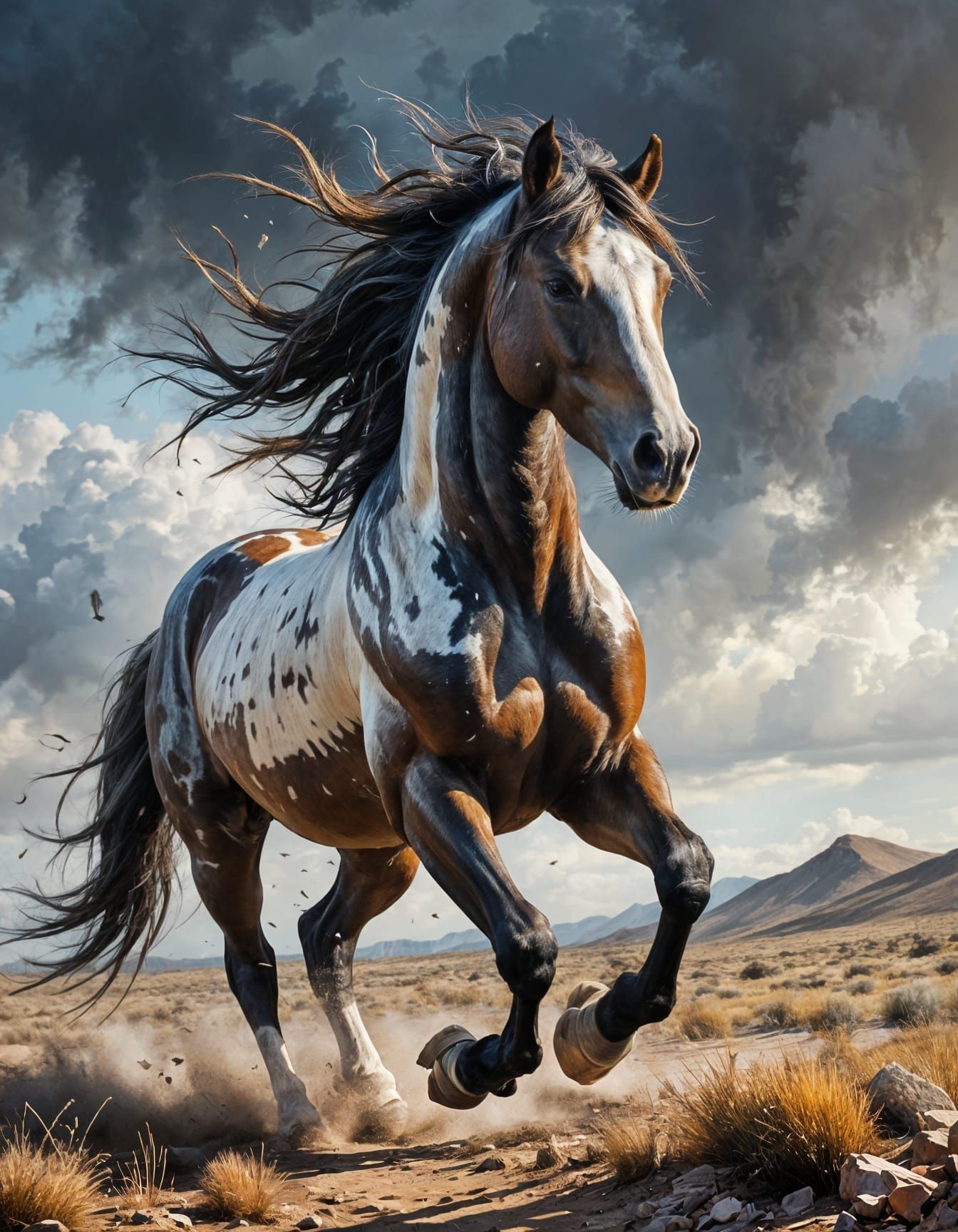Majestic Wild Horse Gallops in Abstract Landscape