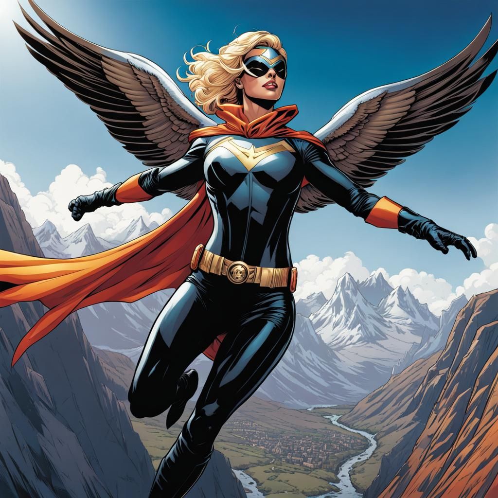 Silver Kestrel Superhero in Wingsuit, Comic Art