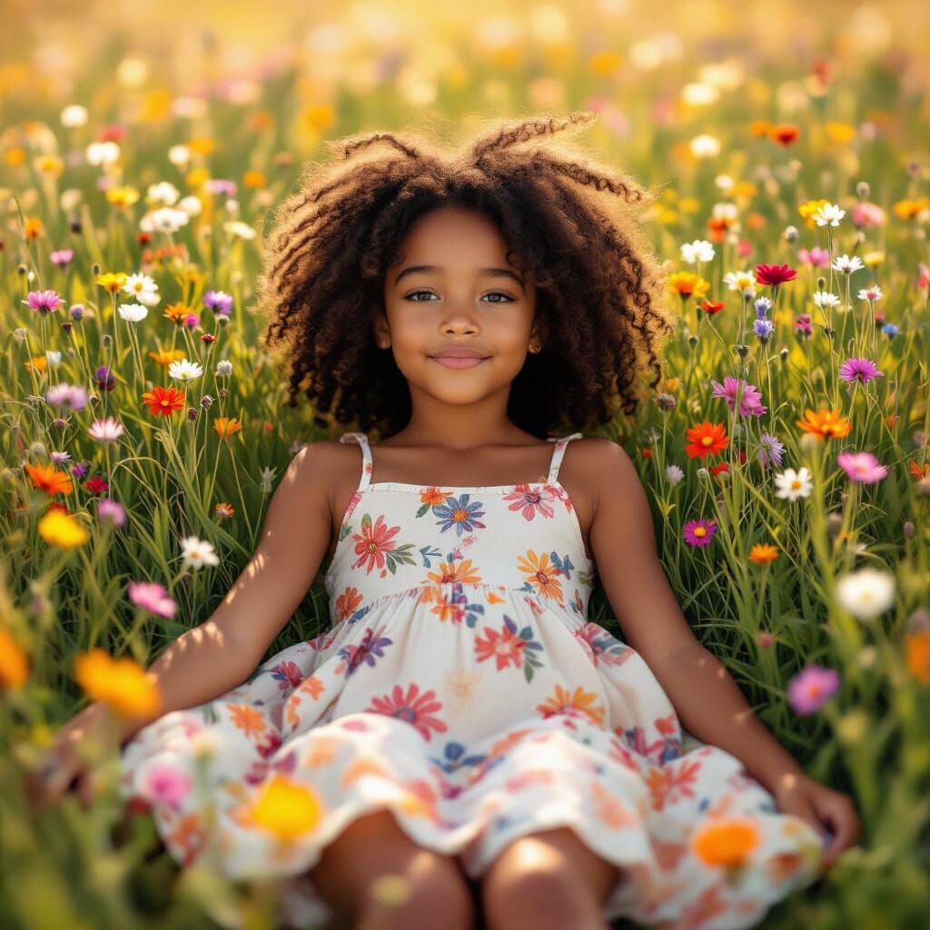 Girl in Field of Flowers, Dreamy Whimsical Style