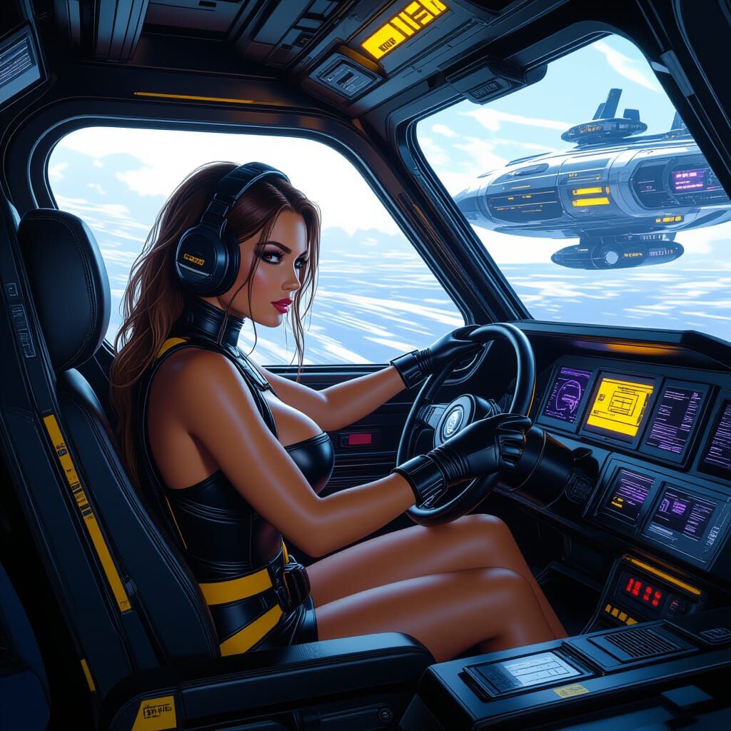Futuristic Spaceship Scuba Woman: Fantasy Concept Art