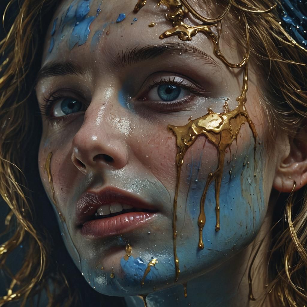 Melting Woman's Face in Dark Surrealism