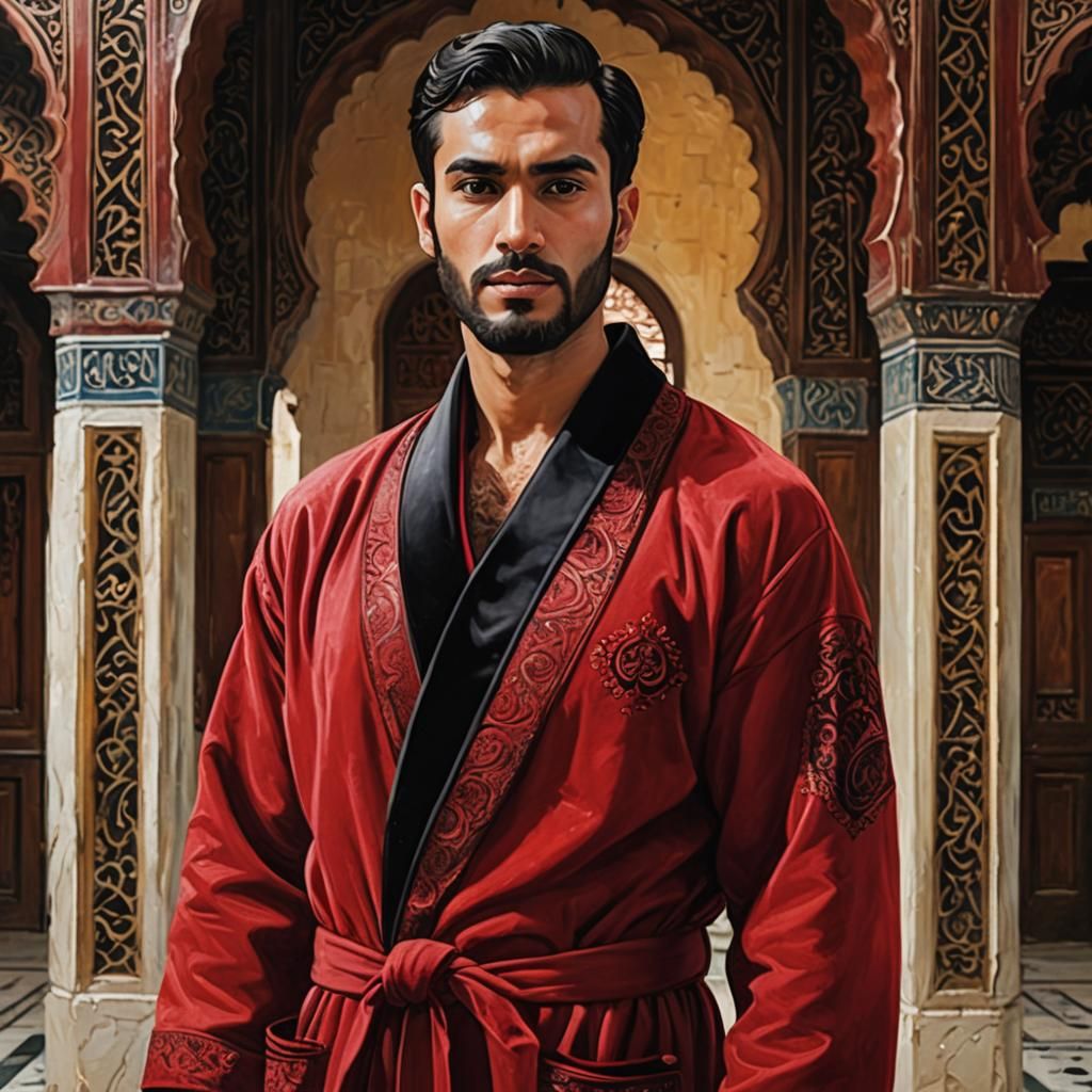 Muslim Man in Red Robe: Impressionistic Digital Painting