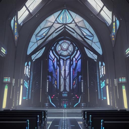 Futuristic Church with Stained Glass in Sci-Fi Style
