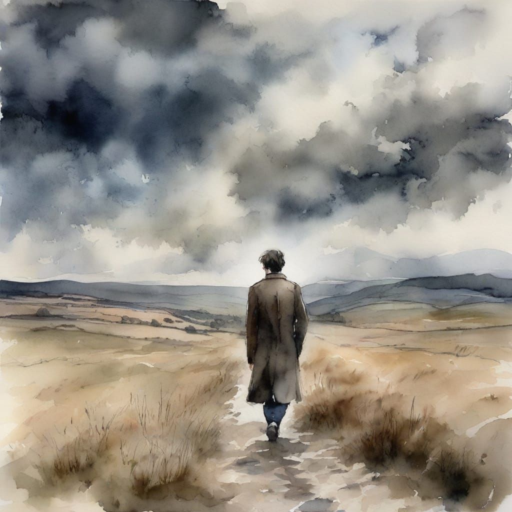 Heathcliff on the Yorkshire Moors, a Moody Watercolour