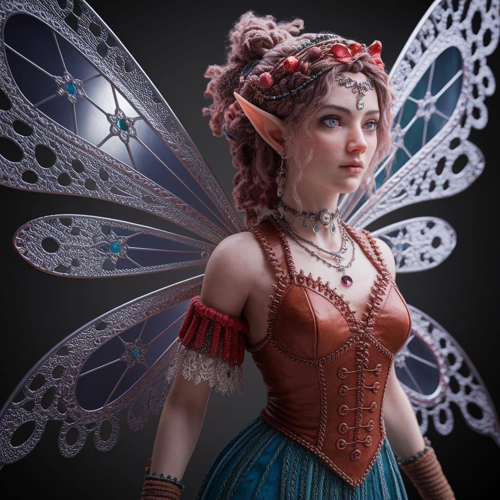 Leather and Copper Craft Fairy with Lace Wings