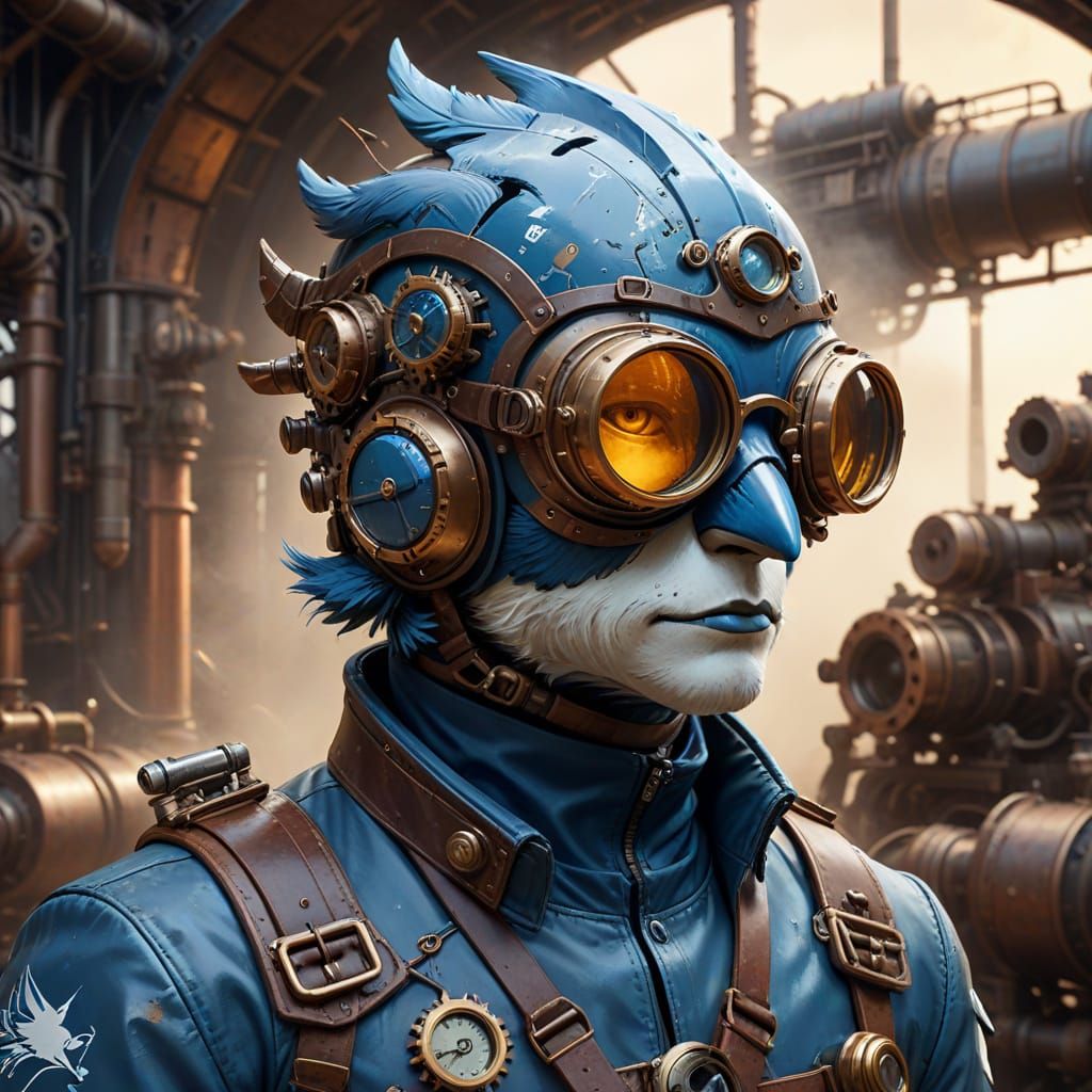 Dieselpunk Blue Jay in Industrial Ruins