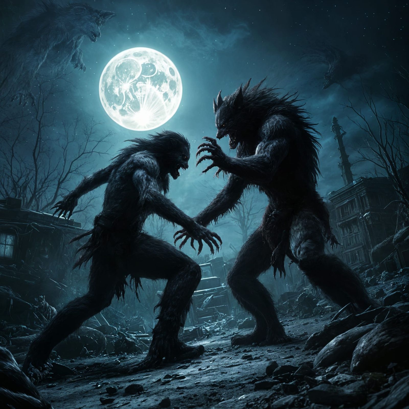 Werewolf vs Vampire Junkyard Fight in Horror Aesthetic
