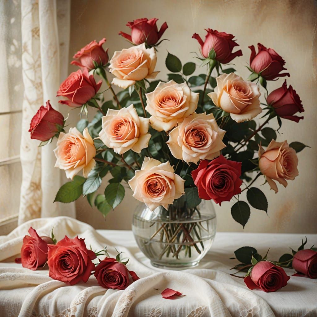 Whimsical Watercolor Roses in Delicate Vase